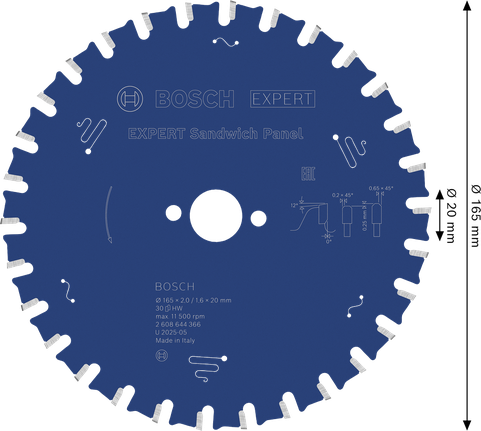 BoschEXPERT 三明治板圆锯片，直径 165 毫米。